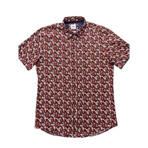 Zara‎ Mens Shirt Size Medium Red Flowers Slim Fit Dark Academia Grunge Preppy